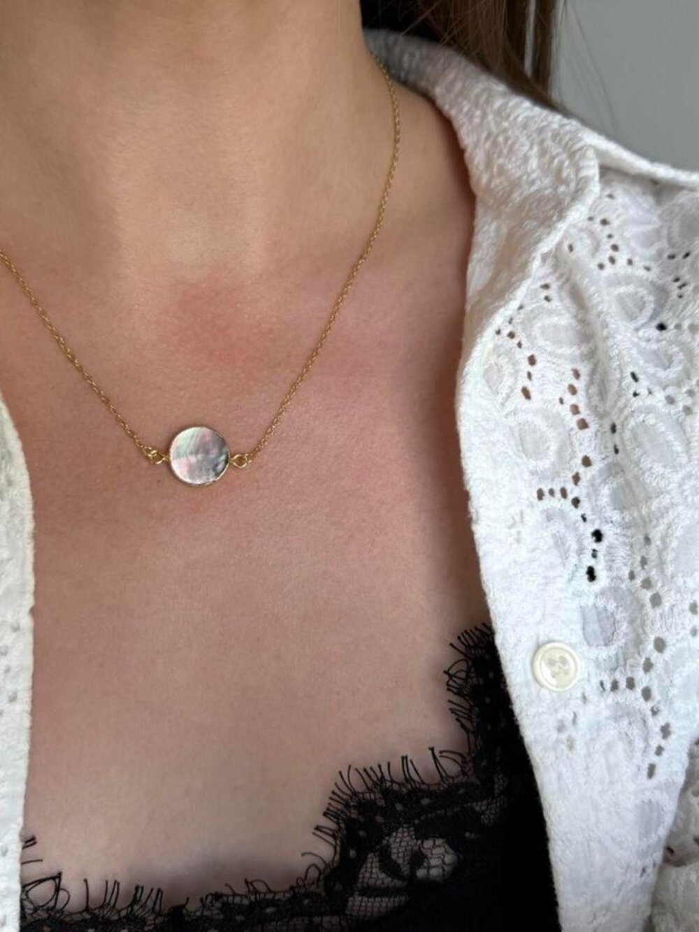 Sku0008 Necklace gold chain pendant dark natural pearl blue grey + gift bag